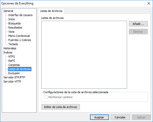 Everything Opciones Listas Archivos