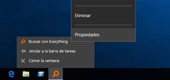 Propiedades de Everything Barra de Tareas con Shift y Clic derecho